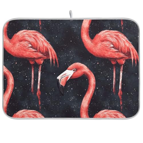 Abtropfmatte mit rotem Flamingo, Sternennacht, Abtropfmatte für Küche, Theke, Abtropfgestell, matt, wasserabsorbierende Pads für Küche, 45,7 x 61 cm Abtropfmatte mit rotem Flamingo, Sternennacht, Abtropfmatte für Küche, Theke, Abtropfgestell, matt, wasserabsorbierende Pads für Küche, 45,7 x 61 cm von famyily