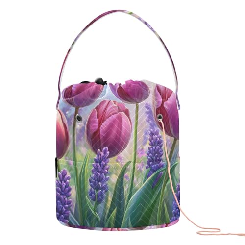 Blume, Lavendel, Frühlingsgarnbeutel, Strickprojekttasche, tragbare Häkeltasche für Häkelwerkzeug, Strick-Organizer von famyily