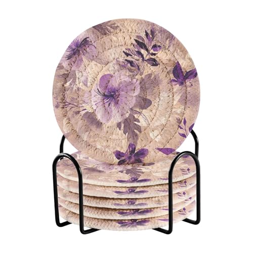 Böhmische Blumen Lavendel und Beige Untersetzer saugfähige Untersetzer für Getränke 6er Set mit Halter Couchtisch Untersetzer Einweihungsgeschenk Böhmische Blumen Lavendel und Beige Untersetzer saugfähige Untersetzer für Getränke 6er Set mit Halter Couchtisch Untersetzer Einweihungsgeschenk von famyily