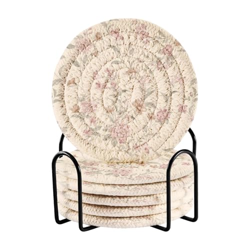 Braun und Pfirsich Vintage Blumen Tassenuntersetzer Büro Untersetzer für Getränke 6er Set mit Halter Tisch Tasse Untersetzer Untersetzer für Holztisch von famyily
