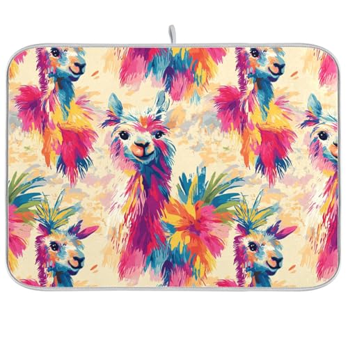 Bunte Lamas Tropisches Paradies Abtropfmatte Küchenpads für Theke Arbeitsplatte Geschirrmatte Küche Hitzebeständige Matte 40,6 x 45,7 cm von famyily