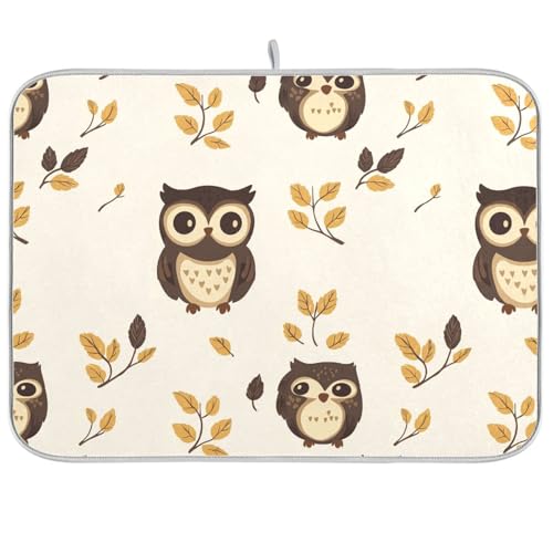 Charmante Eule Herbstblatt Licht – farbige Abtropfmatte Küchenmatte für Theke Küche Abtropfmatte Flaschentrockner Matte 45,7 x 61 cm von famyily