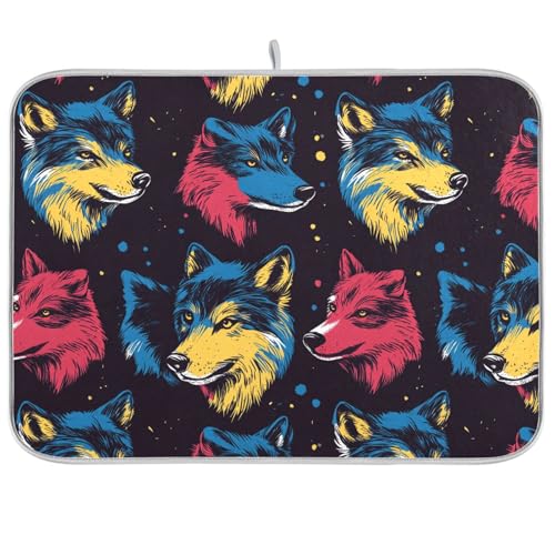 Funny Wolf 90er Jahre Game Abtropfmatte Küchenmatte für Theke Geschirrabtropfmatten für Küchentheke Küchenhelfer hitzebeständig 40,6 x 45,7 cm von famyily