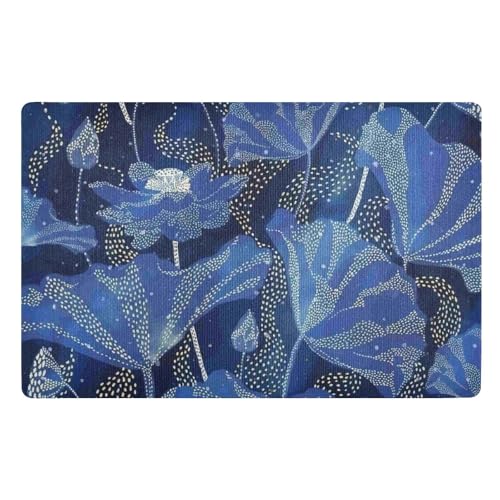 Fußmatte für Haustür, rutschfest, Gummi, für drinnen und draußen, für alle Jahreszeiten, für Treppen, Terrasse, Garage, Waschküche, Balkon, 81,3 x 50,8 cm, Blau mit dunkler Blume von famyily