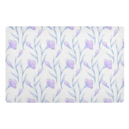 Fußmatte mit violetten Blumen, rutschfeste Gummi-Rückseite, flaches Profil, saugfähig, Küchenmatte für Eingang, Vorder- und Hintertür, 81,3 x 50,8 cm von famyily