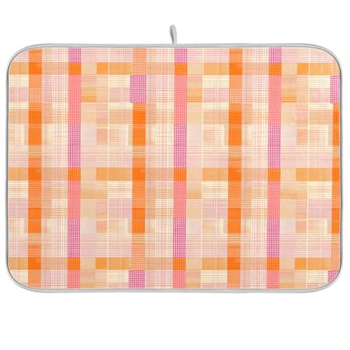 Geschirrmatte mit Hahnentrittmuster, kariert, orange/rosa, Quallen, Küchenmatte für Theke, Abtropfbrett, Geschirrtrockner, 40,6 x 45,7 cm Geschirrmatte mit Hahnentrittmuster, kariert, orange/rosa, Quallen, Küchenmatte für Theke, Abtropfbrett, Geschirrtrockner, 40,6 x 45,7 cm von famyily