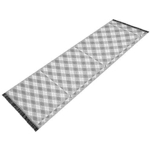 Grau-weißer Schachbrett-Teppich, maschinenwaschbar, rutschfest, Badezimmerteppich, Quaste, Bodenteppich für Flur, Küche, Schlafzimmer, Wohnzimmer, Heimdekoration von famyily