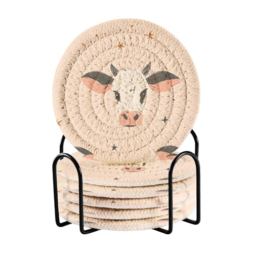 Handgezeichnete Kuh-Untersetzer für den Schreibtisch, 6 Stück, mit Halter, saugfähige Untersetzer, Heimdekoration Handgezeichnete Kuh-Untersetzer für den Schreibtisch, 6 Stück, mit Halter, saugfähige Untersetzer, Heimdekoration von famyily