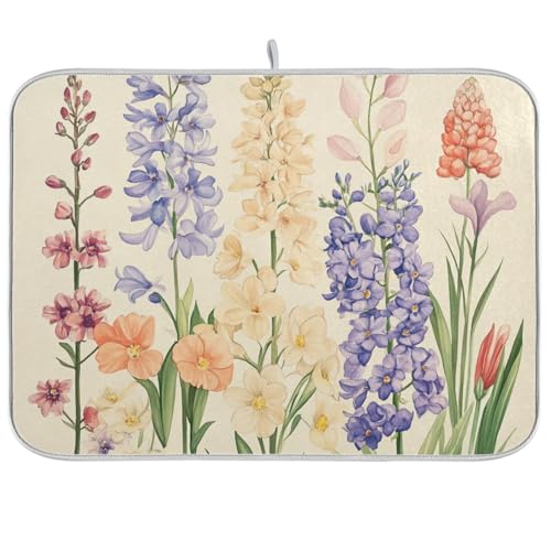 Hyazinthen Delphinium Beige Geschirrmatte Küche Arbeitsplatte Arbeitsplatte Abtropfmatte Hitzebeständige Matte 40,6 x 45,7 cm von famyily