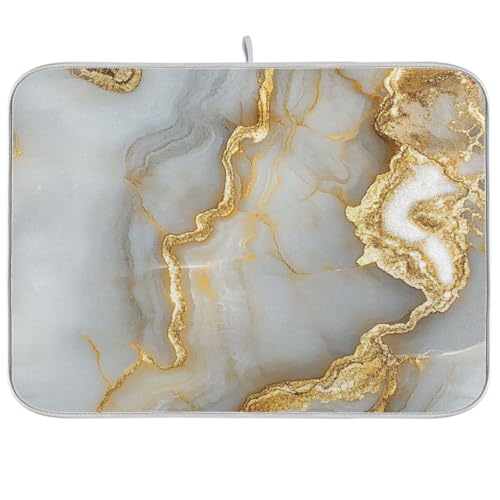 Marmor Weiß Gold Mode Geschirrmatte Küchentheke Abtropfmatte Abfluss Matte Trockner Matte Küche 45,7 x 61 cm von famyily