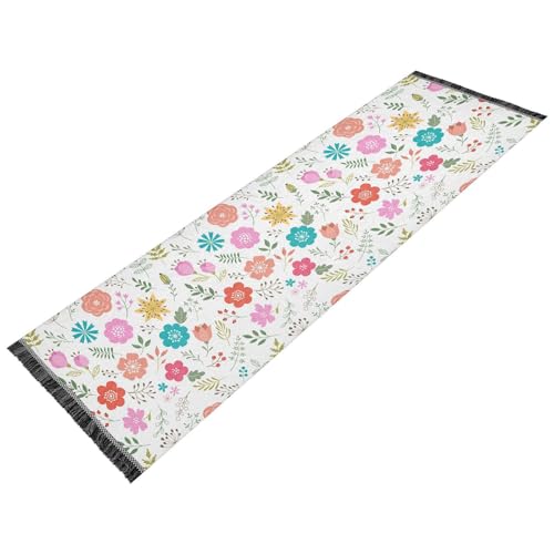 Minimalistischer Flurläufer mit Blumenmuster und Blättern, maschinenwaschbar, rutschfest, Badezimmerteppich, Quastenbereich, Teppiche für Haus, Waschbecken, Foyer, Heimdekoration von famyily