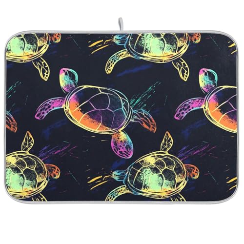 Neon Turtles Ocean Bunte Abtropfmatte Thekenmatten für Küche Geschirr Abtropfmatten saugfähige Küchenmatte 45,7 x 61 cm von famyily