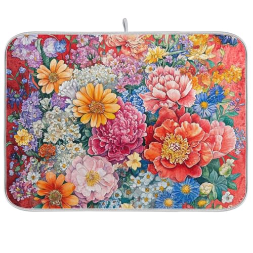 Pfingstrosen Snapdragon Schmetterlinge Rot Abtropfmatte Trockenpads für Küchentheke Arbeitsplatte Matte Wasserabsorbierende Pads für Küche 40,6 x 45,7 cm von famyily