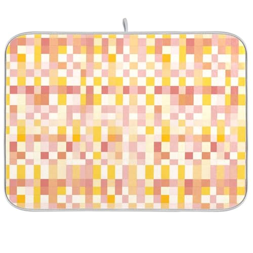 Quadrate, gelbe und rotgoldene Geschirrmatte, Abtropfgestell, Küchentheke, Arbeitsplattenschutz, hitzebeständig, Trockner, Küchenmatte, 45,7 x 61 cm Quadrate, gelbe und rotgoldene Geschirrmatte, Abtropfgestell, Küchentheke, Arbeitsplattenschutz, hitzebeständig, Trockner, Küchenmatte, 45,7 x 61 cm von famyily