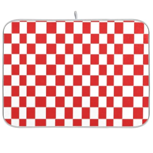 Quadratische Abtropfmatte, Küchenzubehör für Arbeitsplatte, Abtropfgestell, Küche, Geschirrtrockner, 40,6 x 45,7 cm, Weiß / Rot Quadratische Abtropfmatte, Küchenzubehör für Arbeitsplatte, Abtropfgestell, Küche, Geschirrtrockner, 40,6 x 45,7 cm, Weiß / Rot von famyily