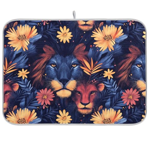 Regal Lions Exotic Flora Blue Dish Mat Dish Drying Pad For Kitchen Counter, Drying Matts For Dishes Microfiber Heat Resistant Drying Mat 16 x 18 von famyily