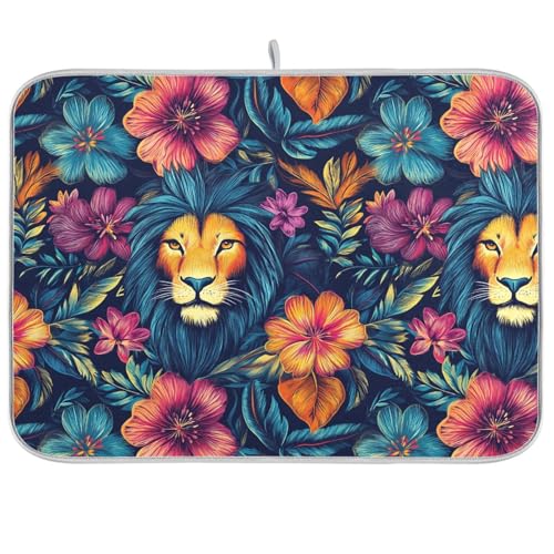 Regal Lions Exotische Flora Tropische Abtropfmatte Küche Arbeitsplatte Matte trocken matt für Geschirr Küche Geschirrtrockner 40,6 x 45,7 cm von famyily