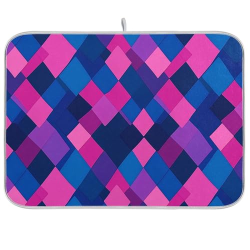 Rhomboid Royal Blue Pink Dish Mat Counter Top Accessories Kitchen Dry Matte For Dishes Absorbent Dish Drying Mat 16 x 18 von famyily