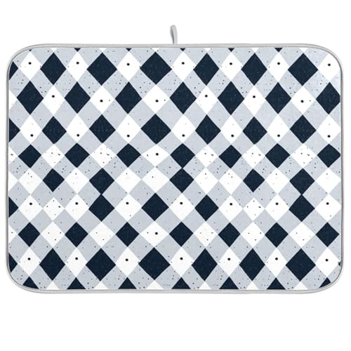 Rhomboid White Navy Blue Dish Mat Dish Drying Mats For Kitchen Counter Countertop Dish Drying Mat Dryer Kitchen Mat 18 x 24 von famyily