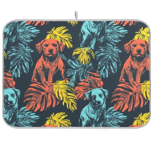 Tropischer Hund orange gelb Geschirrmatte Küchentheken Matten Trocknen Matte Küche Theke Hitzebeständige Küchenmatte 40,6 x 45,7 cm von famyily