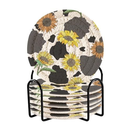 Vector Schwarz Weiß Kuh Sonnenblumen Blume saugfähige Untersetzer Tischuntersetzer für Getränke mit Halter Set von 6 Home Untersetzer Tischschutz Vector Schwarz Weiß Kuh Sonnenblumen Blume saugfähige Untersetzer Tischuntersetzer für Getränke mit Halter Set von 6 Home Untersetzer Tischschutz von famyily