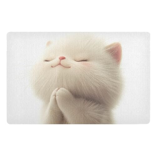 famyily Fußmatte mit niedlicher weißer Katze, 81,3 x 50,8 cm, rutschfest, Gummi, für drinnen und draußen, ultradünn, Badteppich für Vorder- und Hintertür und Eingangsbereich von famyily