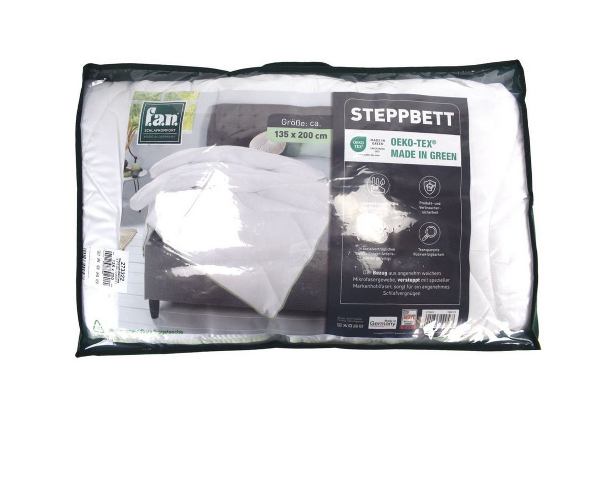 fan Microfaserbettdecke Steppbett Decke 135 x 200 cm weiß Microfaser Schlafdecke Hohlfaser, inkl. Staubschutztasche von fan
