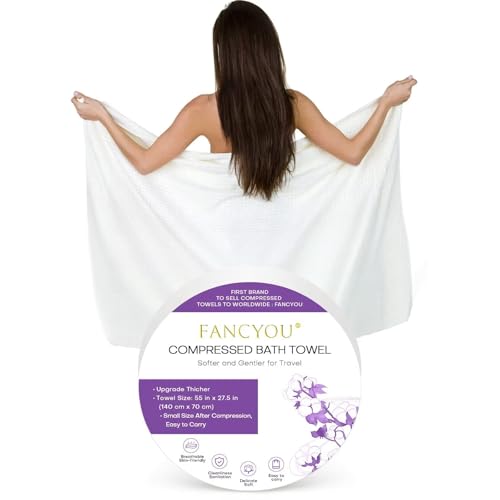 Fancyou Komprimierte Handtücher Tabletten Groß - 100% Baumwolle Einweg-Badetücher für Reisen - 140cm x 70cm Reise-Reinigungsset für Hotels Camping Wandern Sport Strand Schwimmen Urlaub[1 Pack Violett] von fancyou