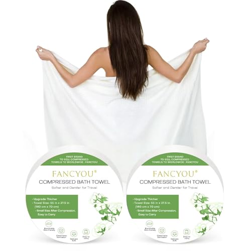 fancyou Komprimierte Handtücher Tabletten Groß - 100% Baumwolle Einweg-Badetücher für Reisen - 140cm x 70cm Reise-Reinigungsset für Hotels Camping Wandern Sport Strand Schwimmen Urlaub[2 Pack Grün] von fancyou