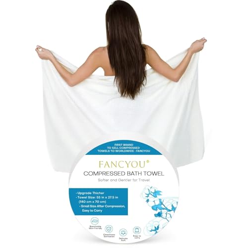 fancyou Komprimierte Handtücher Tabletten Groß - 100% Baumwolle Einweg Badetücher für die Reise - 140cm x 70cm Reisehandtuch Groß für Hotel Camping Wandern Sport Strand Schwimmen Urlaub[1 Pack Blau] von fancyou