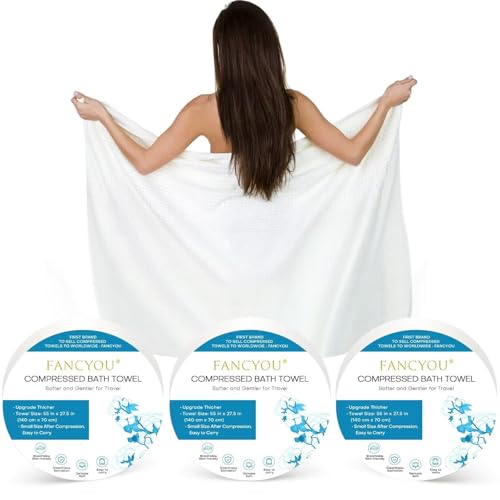 fancyou Komprimierte Handtücher Tabletten Groß - 100% Baumwolle Einweg Badetücher für die Reise - 140cm x 70cm Reisehandtuch Groß für Hotel Camping Wandern Sport Strand Schwimmen Urlaub[3 Pack Blau] von fancyou