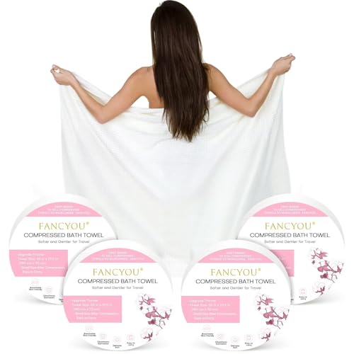 fancyou Komprimierte Handtücher Tabletten Groß - 100% Baumwolle Einweg Badetücher für die Reise - 140cm x 70cm Reisehandtuch Groß für Hotel Camping Wandern Sport Strand Schwimmen Urlaub[4 Pack Rosa] von fancyou