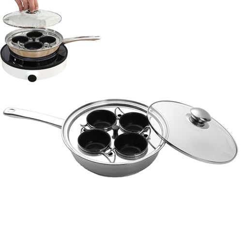 Eierpfanne antihaftbeschichtet – Eierpfanne Eierkocher | gekochter Eierkocher | 4 Tassen pochierte Eierkocher | 2-in-1 Eierpfanne | Antihaft-Eierpochierer für Frühstück, Brunch, Mittagessen von fanelod