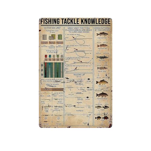 Englisches Schild mit englischer Aufschrift "Fishing Tackle Knowledge", Vintage-Stil, Retro-Kunstdruck, Bass-Poster, Metall-Wandkunst für Bar, Café, Club von fanelod