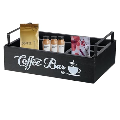 Kaffeestation Organizer für Arbeitsplatte – Kaffee-Aufbewahrungsbox – Holz-Kaffeekapsel-Halter, Aufbewahrungskorb, Kaffee- und Tee-Gewürz-Aufbewahrungs-Organizer für Zuhause von fanelod