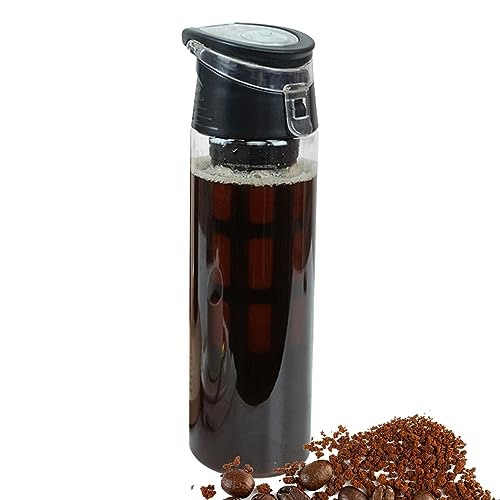 Kaltgebrüh-Kaffeemaschine, Eiskaffee-Flaschenzubereiter, Becher 550 ml, Kaltbrüh-Maker-Set, Reisebecher mit luftdichtem Deckel, auslaufsicherer Reisebecher mit Netzfilter von fanelod