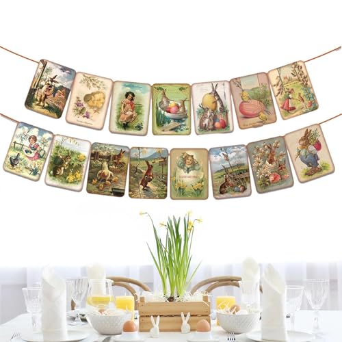 Osterhase Banner - Ostern Banner Frühling | Retro Papier Banner mit Seil, Foto Hintergrund Ostern Ornament, Home Ostern Dekorationen von fanelod