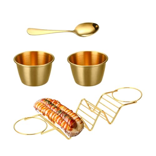 Taco-Halter Ständer – Edelstahl Taco Rack Tablett | Spülmaschinenfestes Burrito-Set mit Saucenbecher Löffel | Burrito-Ständer | Mehrzweck-Hohl-Design hitzebeständiges Taco-Bar-Servierset für Gäste von fanelod