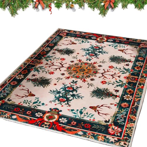 Weihnachtsteppich - Waschbare Matte Weihnachtsteppich | Rutschfester Weihnachtsteppich für Hartholzböden | Indoor Saisonale Dekoration Heimtextilien Teppich für Winterurlaub für Arbeitszimmer von fanelod
