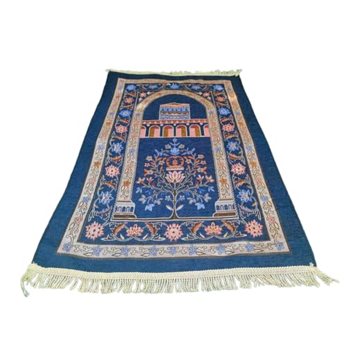 Muslimische Teppichdecke, Gebetsteppich mit Quasten, islamische Matte, 70 x 110 cm, tragbarer Knieteppich, Blumenmuster, Gebetsteppich von fanlangyi