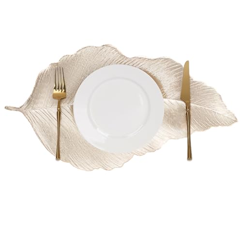 fanqaure Blattförmige Platzsets Set von 6 Elegante Gold PVC Metallic Polyvinyl Gepresst Abwaschbare Hitzebeständige Tischsets für Abendessen Versammlung Party Dekor fanqaure Blattförmige Platzsets Set von 6 Elegante Gold PVC Metallic Polyvinyl Gepresst Abwaschbare Hitzebeständige Tischsets für Abendessen Versammlung Party Dekor von fanquare