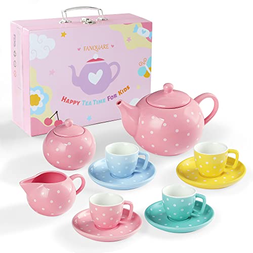 fanquare 12-teilig Porzellan Teeservice für Erwachsene, Kleine Mädchen, Rosa Blumen Kaffeeservice Set für Spielküche Kindergeschirr von fanquare