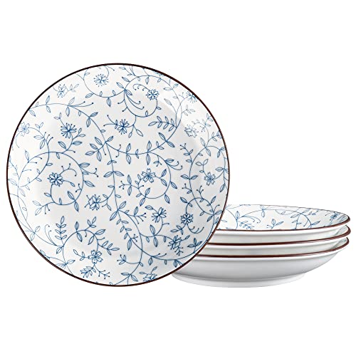 fanquare 20.4 cm Blaues und weißes Porzellan Teller Set,Blaue Flora Speiseteller,4 Stück Dessertteller von fanquare