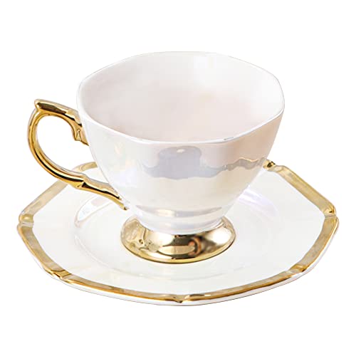 fanquare 200ml Schillerndes Teetasse und Untertasse, Regenbogen Keramische Teetasse mit Goldrand, Kaffee Tassen Set für Zuhause, Geschenk und Party von fanquare