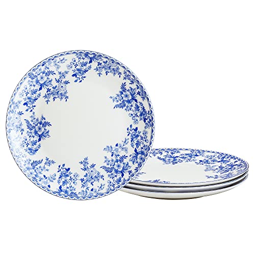 fanquare 20cm Blumen Bone China Dessertteller, Blau und Weiß Porzellan Salatteller für Pasta, Vintage Teller Set von 4 von fanquare