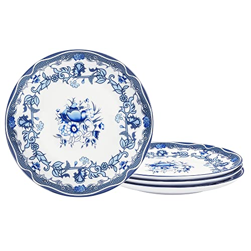 fanquare 20cm Bone China Dessertteller 4er Set, Europäisch Blaue Blumen Salatteller Set für Pasta, Suppe, Porzellan Servierteller von fanquare
