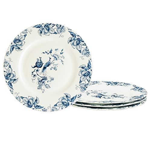 fanquare 20cm Bone China Dessertteller 4er Set, Pastaschalen mit blauen Blumen, Salatteller aus Porzellan für die Suppe, Teller für die Mikrowelle von fanquare