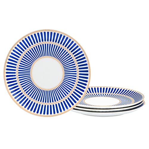 fanquare 20cm Moderne Dessertteller, 4er Set Salatteller mit blauen Streifen, Kleine Porzellanteller, Porzellan Teller für Pasta, Vorspeise von fanquare