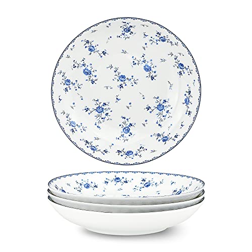 fanquare 20cm Porzellan Salatteller 4er Set, Königlich Vintage Dessertteller, Frühling Blumen Pastateller, Keramik Salatschüssel von fanquare