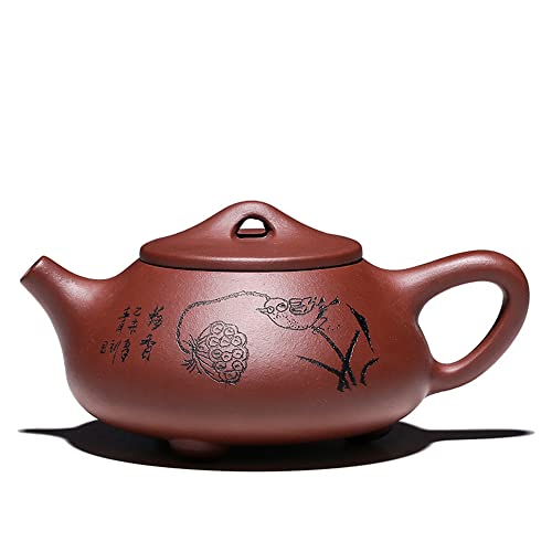 fanquare 280ml Handgemachte Chinesische Yixing Zisha Teekanne，Blumenmotiv aus Lotusblättern und Vögeln Yixing Zisha Teekanne Lila Ton Tee set von fanquare